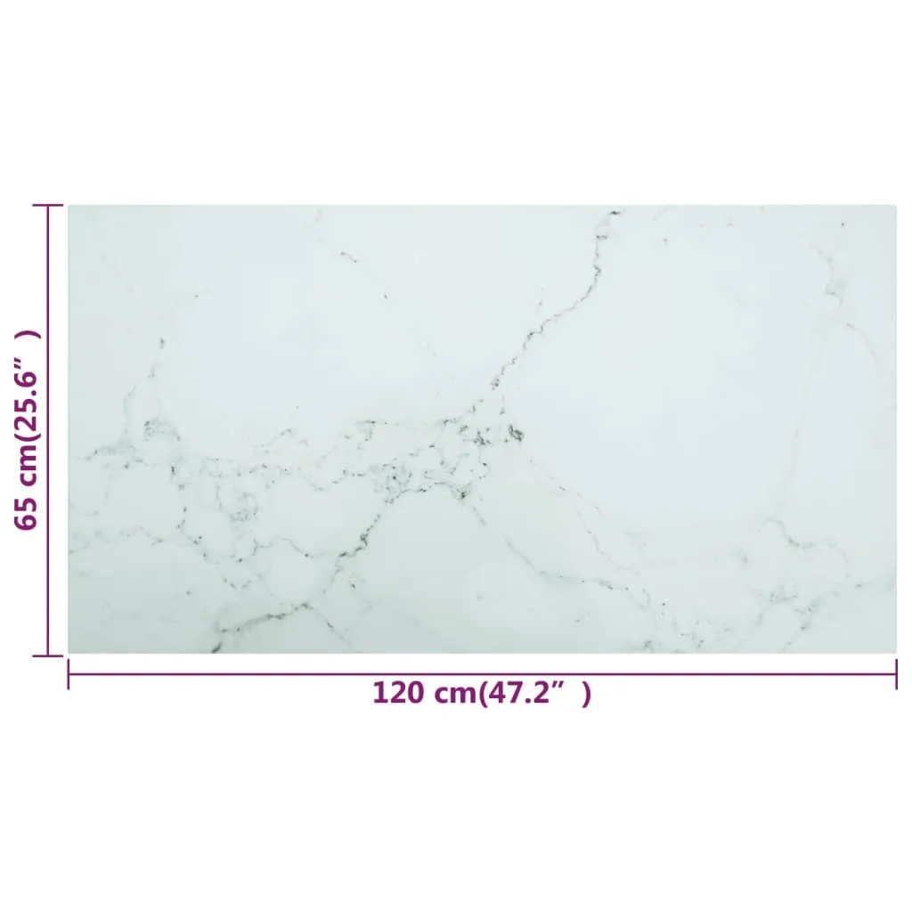 Table Top White 120x65 cm 8mm Tempered Glass with Marble Design