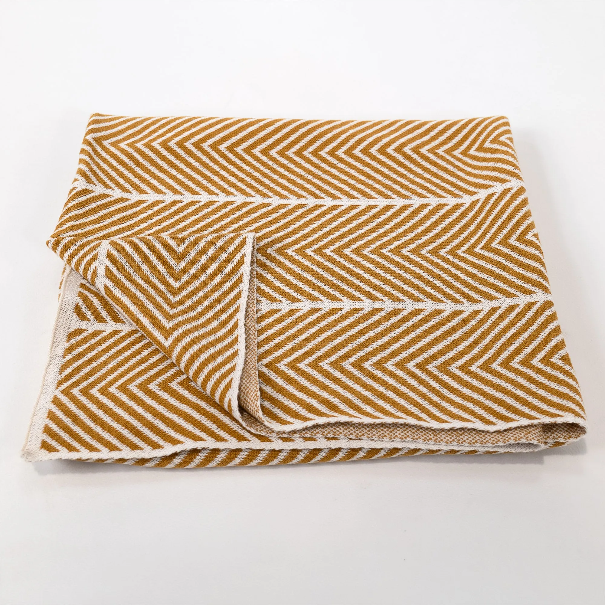 Throw / Blanket - Knitted Herringbone Mustard