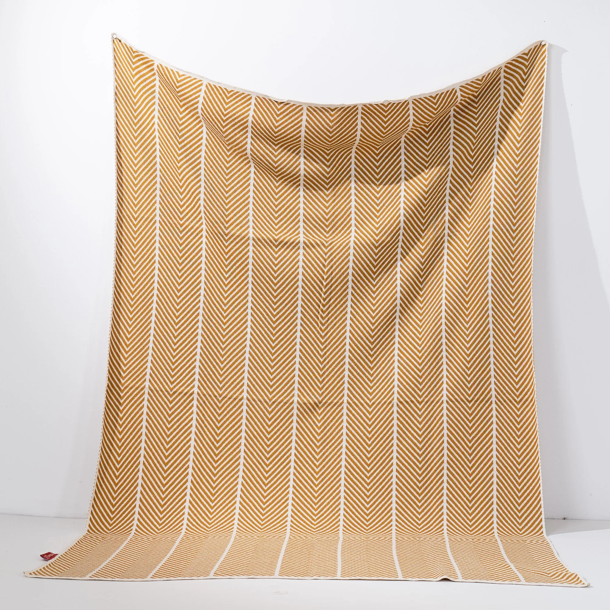 Throw / Blanket - Knitted Herringbone Mustard