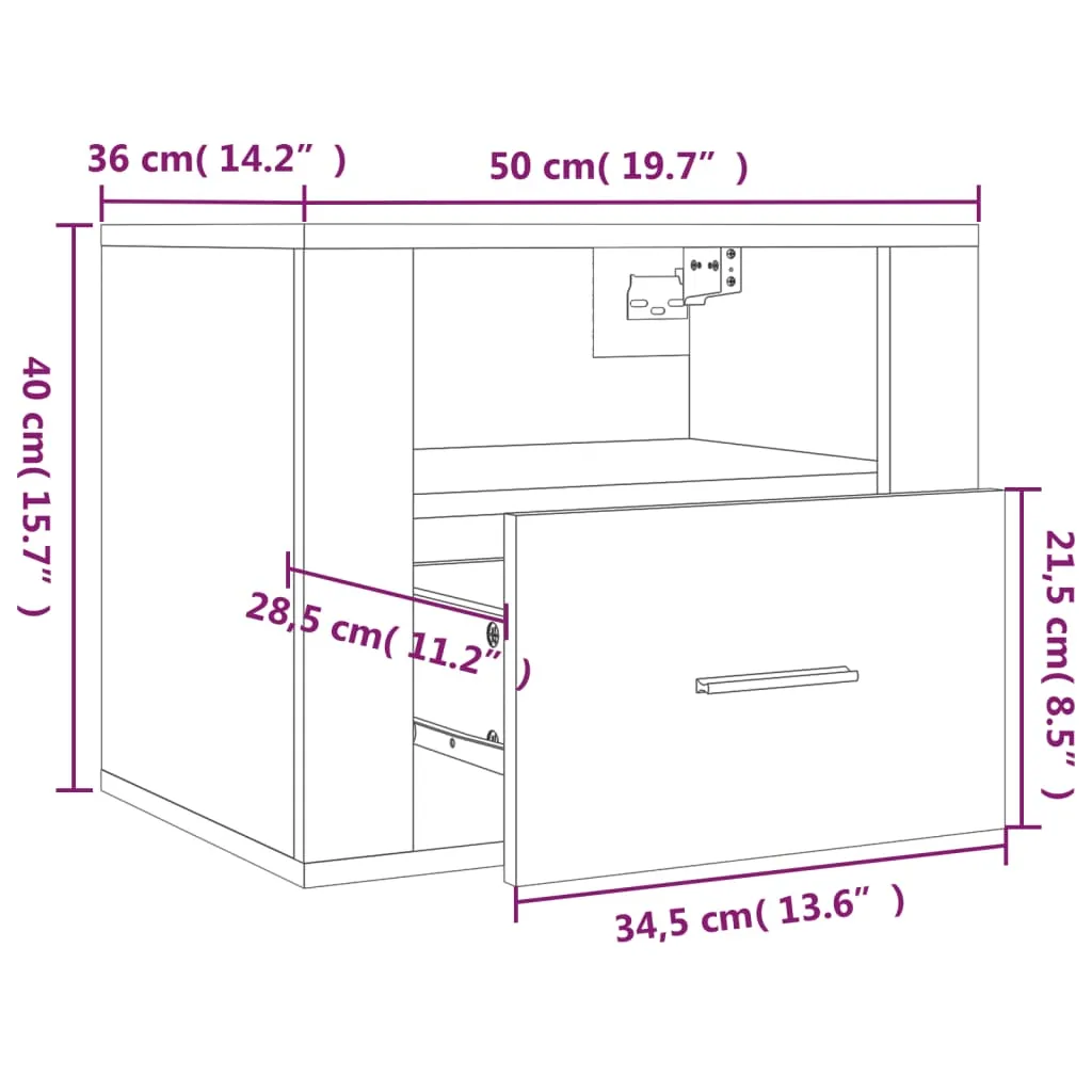 Wall-mounted Bedside Cabinets 2 pcs Concrete Grey 50x36x40 cm