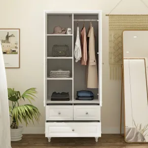 White Wardrobe Bedroom Storage Cabinet Armoire with 3 Drawers