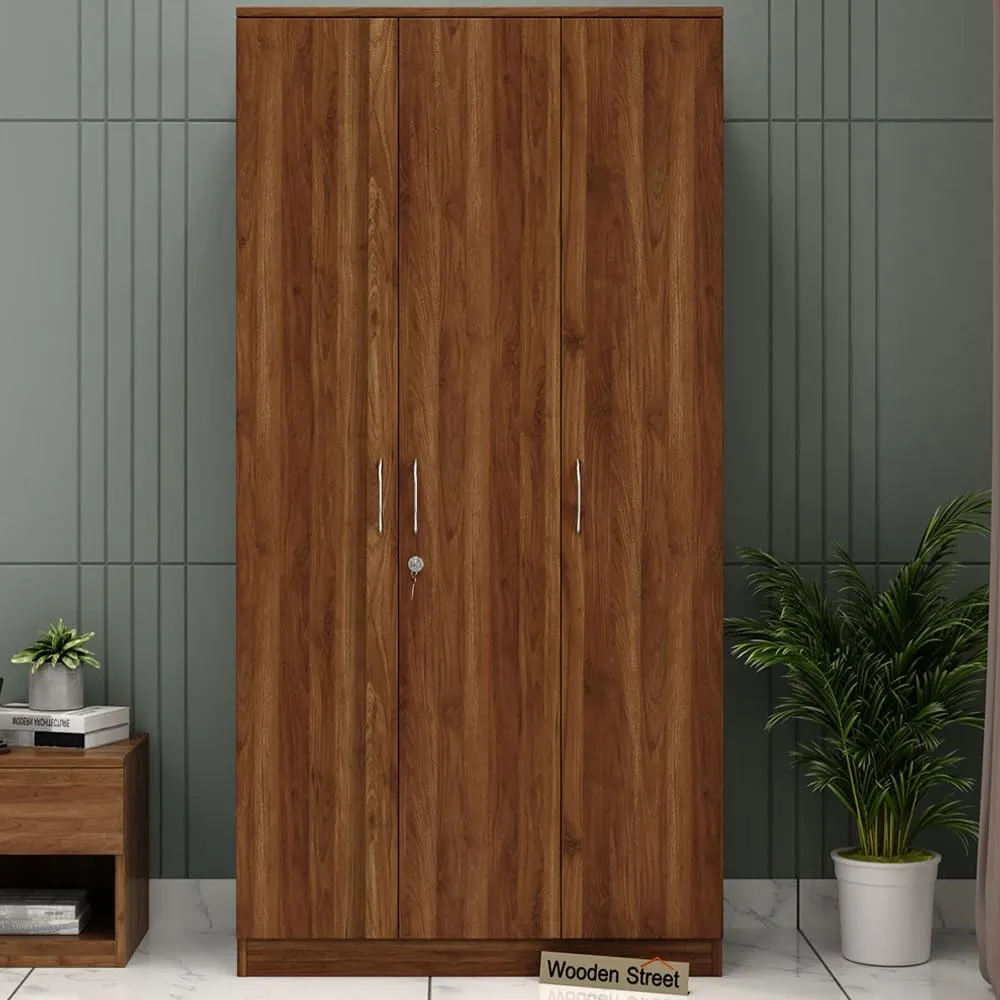 WoodenStreet™ Kayden 3 Door Wardrobe Furniture for Clothes, Cupboard Wooden Almirah for Bedroom, Multi Utility Wardrobe with Lock and Handles,1 Year Warranty, Engineered Wood, Columbian Walnut Finish