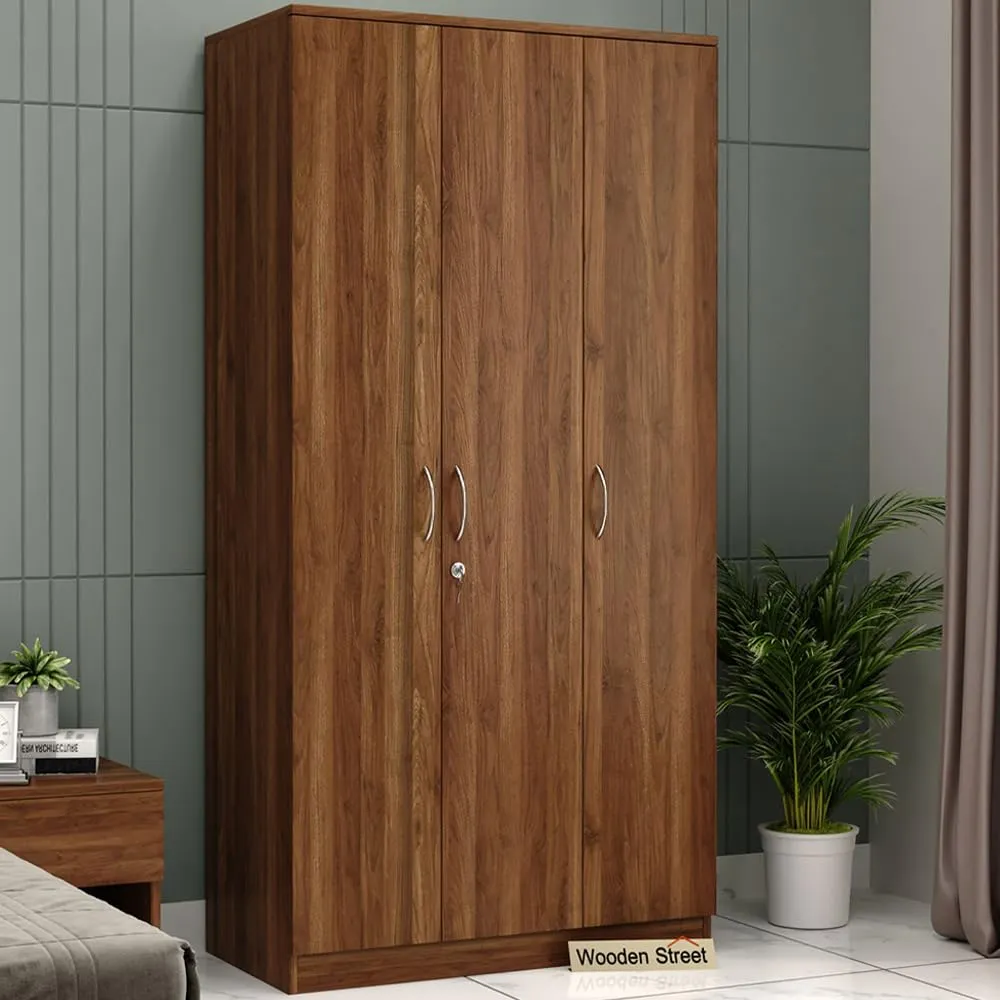 WoodenStreet™ Kayden 3 Door Wardrobe Furniture for Clothes, Cupboard Wooden Almirah for Bedroom, Multi Utility Wardrobe with Lock and Handles,1 Year Warranty, Engineered Wood, Columbian Walnut Finish